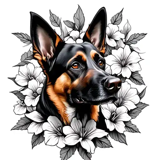 Chien Malinois Et Fleur De Lys Flower In The Background