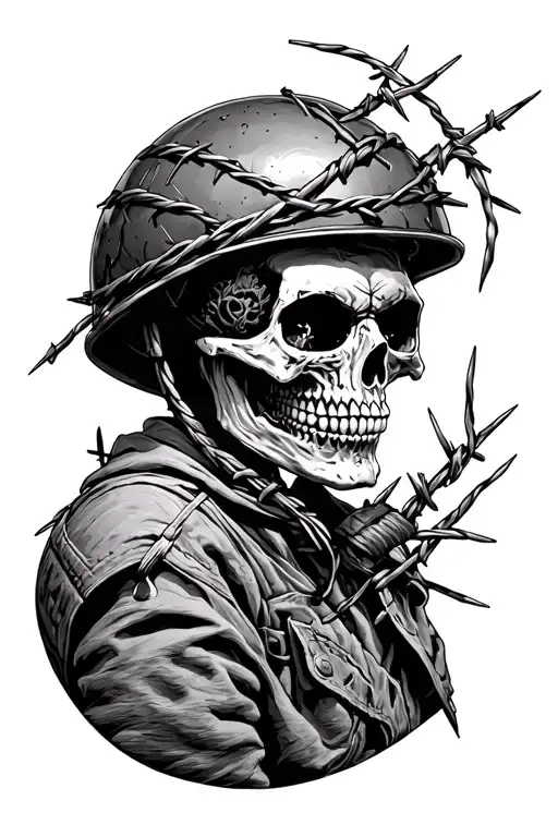 Skull In A Helmet Barbed Wire Born Free Long Live