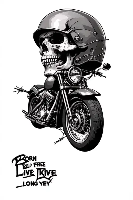Skull In A Helmet Barbed Wire Born Free Long Live Motorcycle