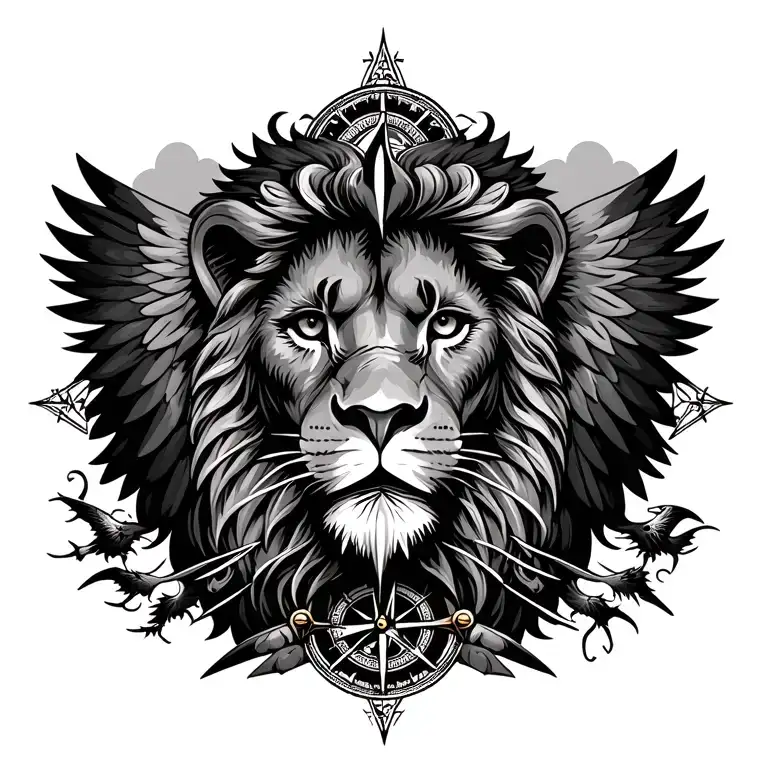 Lion And Eagle And Compass And Mandala Design Featuring