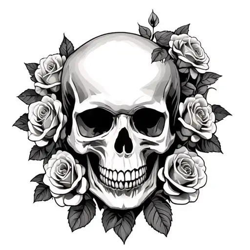 Skull Engulfed With Roses Growing
