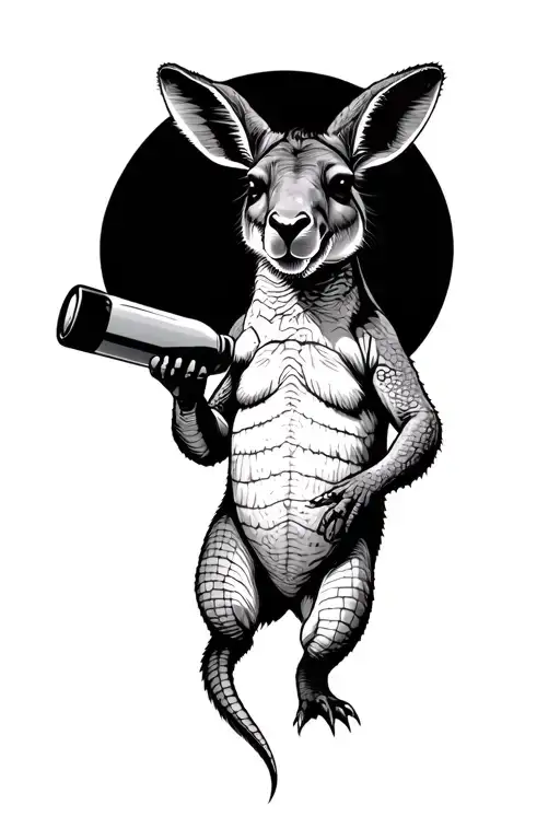 Kangaroo Crocodile Holding A Bottle