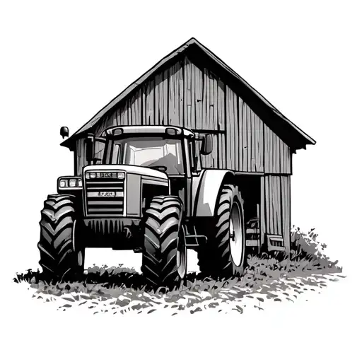 Tractor With Barn In Background