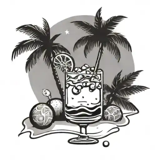 A Beach Scene With Holiday Decorations And A Cocktail In Hand