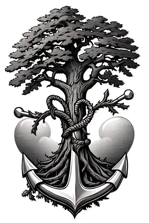 Oak Tree With Anchor Surrounded And Heart