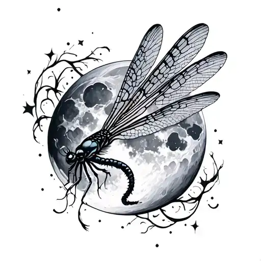 Dragonfly And Moon Merging Together