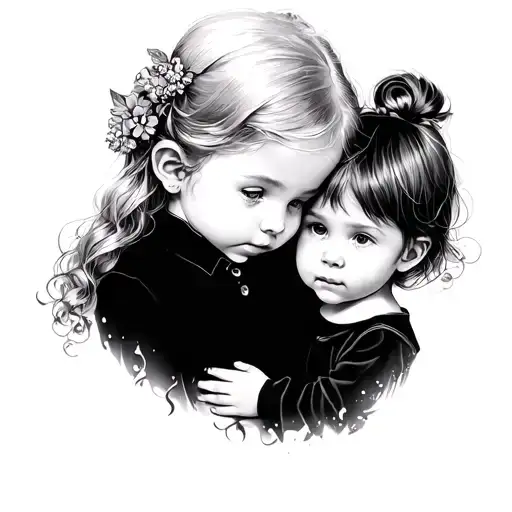 A Girl With A Little Boy And Girl