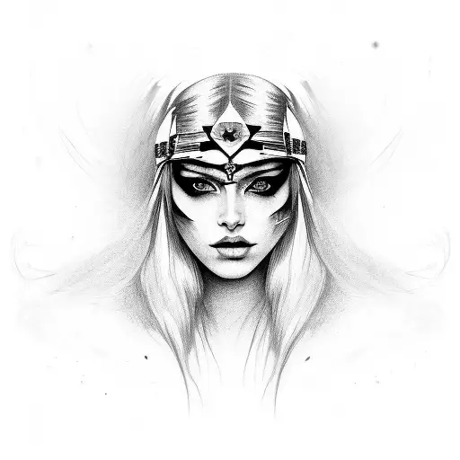 Pretty Gorgeous American Woman With War Paint And Headdress