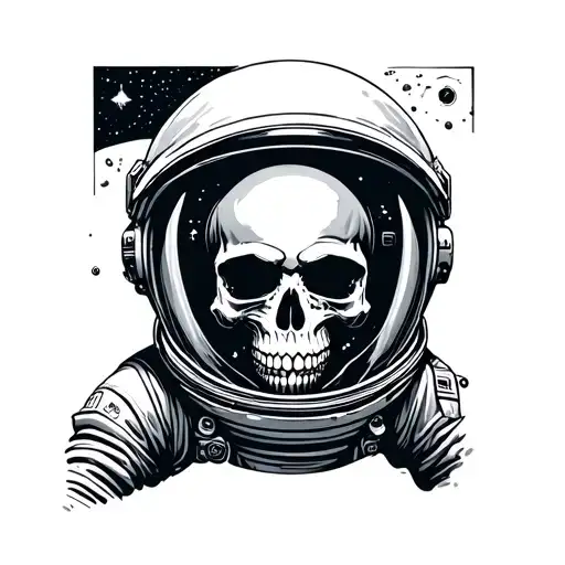 Skull Astronaut Floating In Space