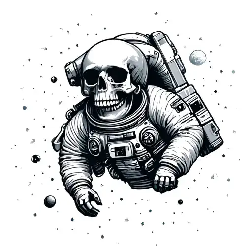 Skull Astronaut Floating In Space Themed