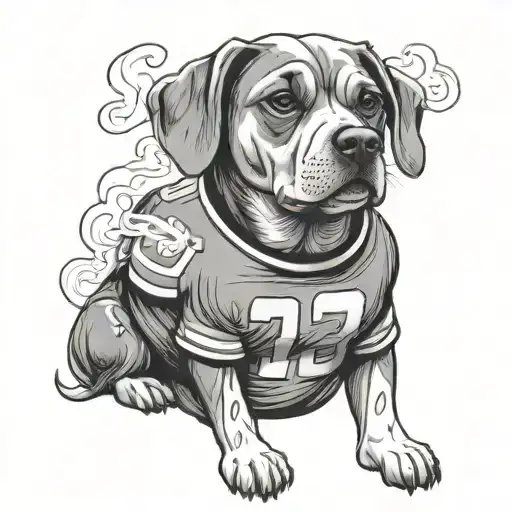 A Dog Wearing A Football Jersey Smoking