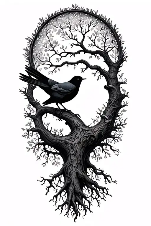 Tree Of Life Roots With Black Bird