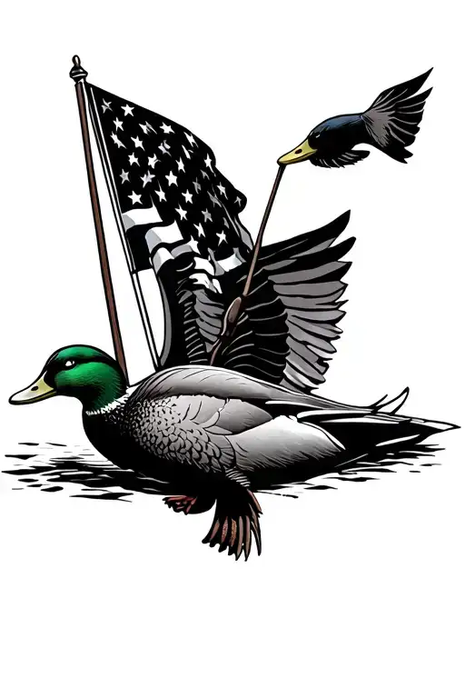 Duck Hunting With A American Flag Waving