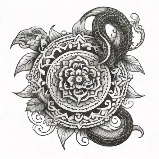 Create A Mandala Tattoo With A Hidden Snake Motif That Reveals Itself Upon Closer Inspection