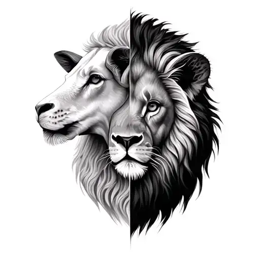 Lion And Lamb Half Face Combine