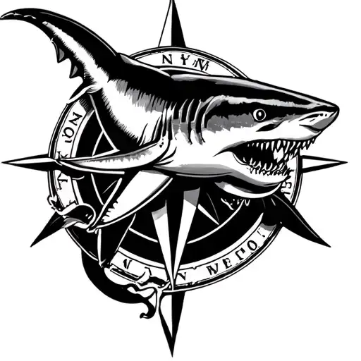 Hammerhead Shark In Compass Rose Intertwined