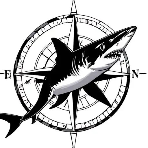 Hammerhead Shark In Compass Rose