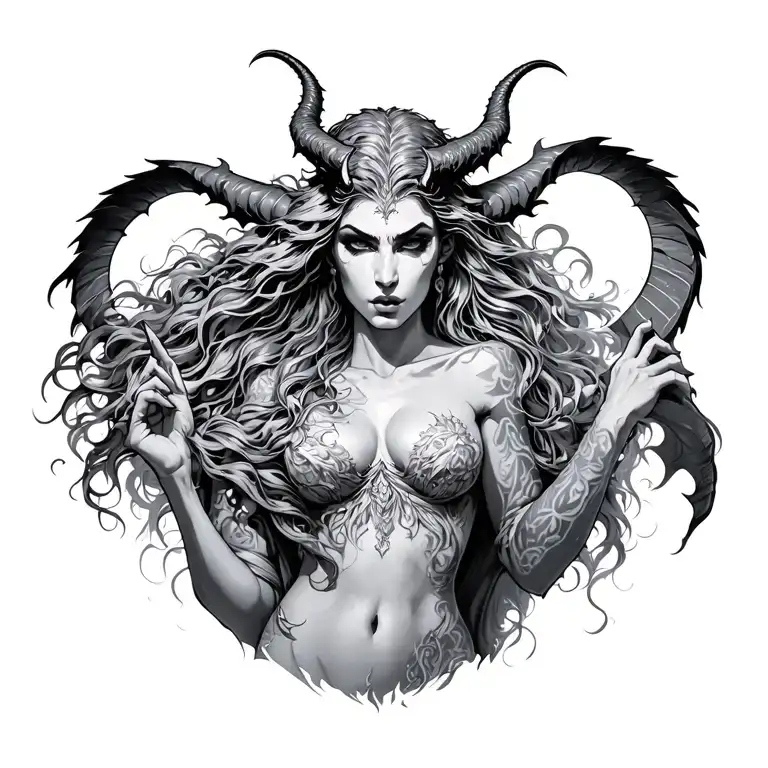 Demon Woman Posing Like Zeus