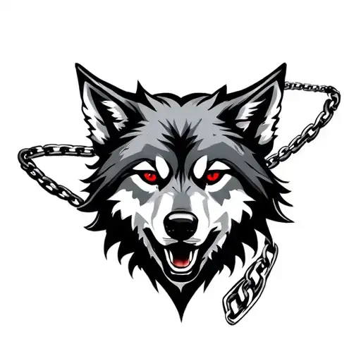 Wolf With Red Eyes Staring And Duke Chain