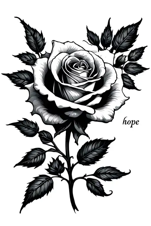 A Minimalist Rose Along The Spine With The Word Hope Replacing Part Of The Stem