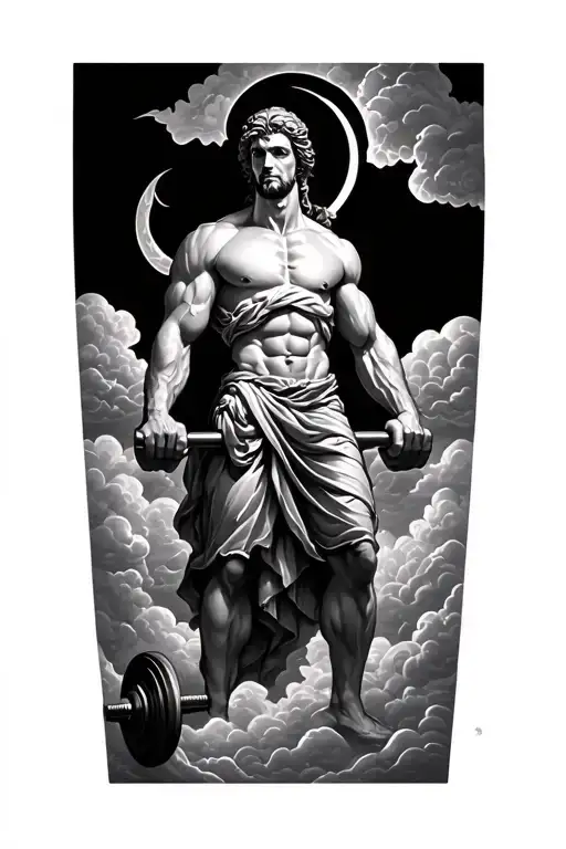 Clouds Fading Tattoo On Arm God Lifting Weights