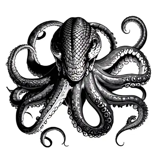A Snake Wrapped Around An Octopus' Tentacles