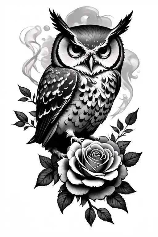 Less Owl In The Trees With Roses With Smoke Filler On The Back Of The Forearm