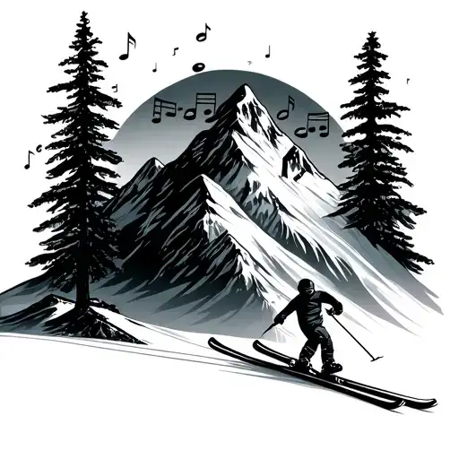 Skiing With A Mountain Peak Surrounded Bij Musicnotes