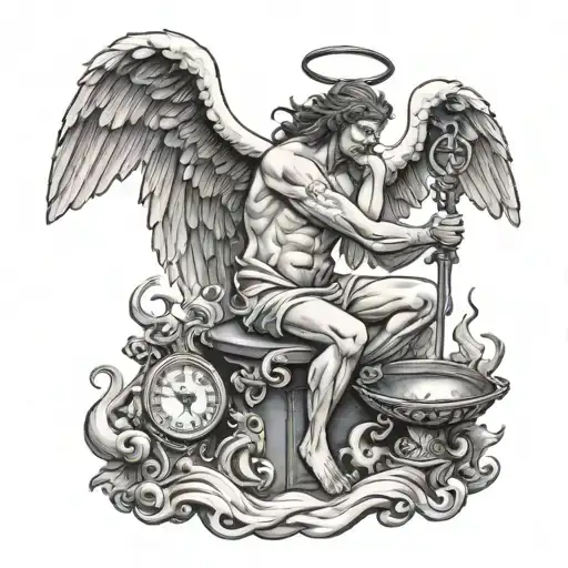 Angel Holding Scales Of Heaven And Hell And Crying And Happy In Same Time