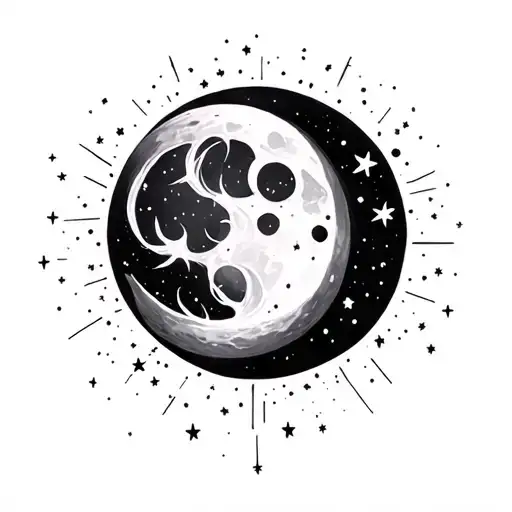 Conceptual Tattoo About Moon And Stars Forming The Shape