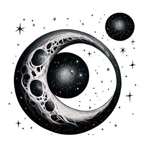 Conceptual Tattoo About Moon And Stars Forming The Shape Spinal