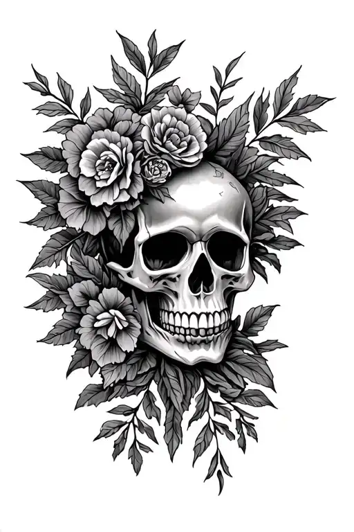 Mexican Skull Surrounded By Foliage