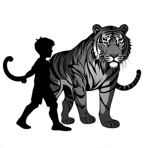 Silhouette Of A Boy Against A Tiger