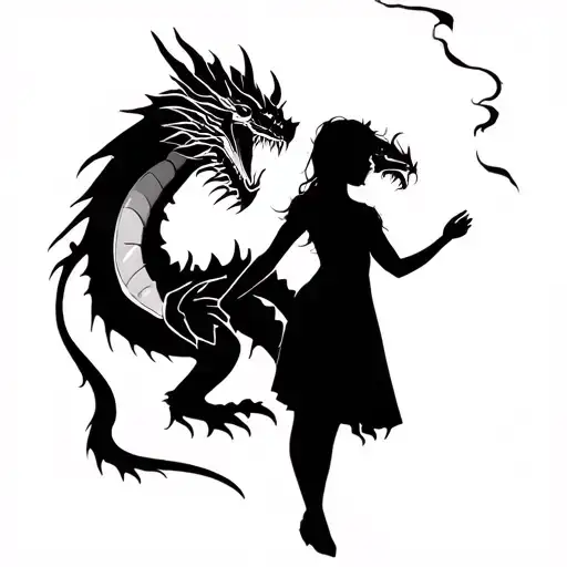 Silhouette Of A Girl Against A Dragon