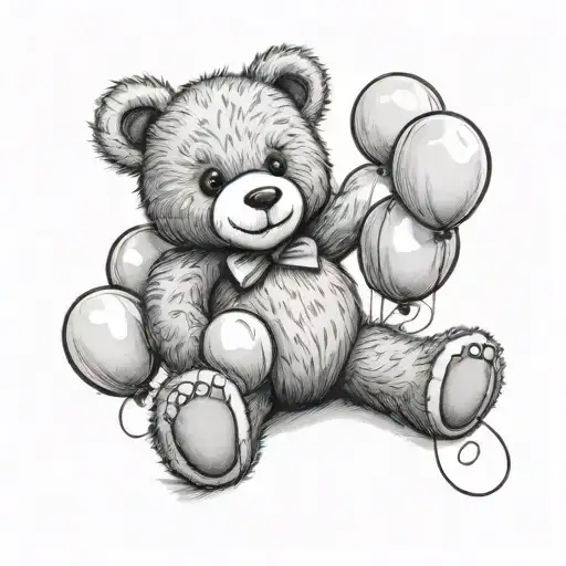 Teddy Bear Holding Three Balloons In Right Paw