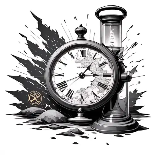 Sandtimer With A Broken Watch And Geography Symbols