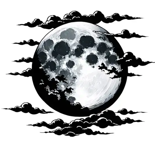 Full Moon And Clouds Floating