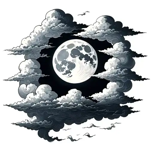 Full Moon And Clouds Floating Gracefully