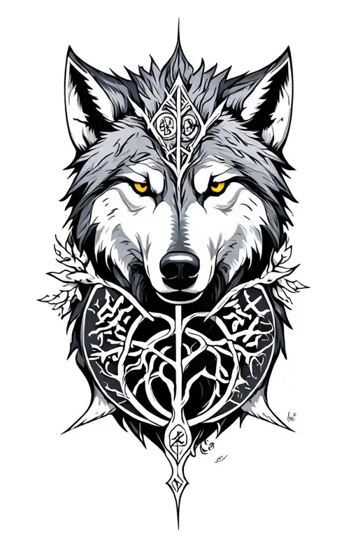 Viking Wolf With Runes And Tree Of Life