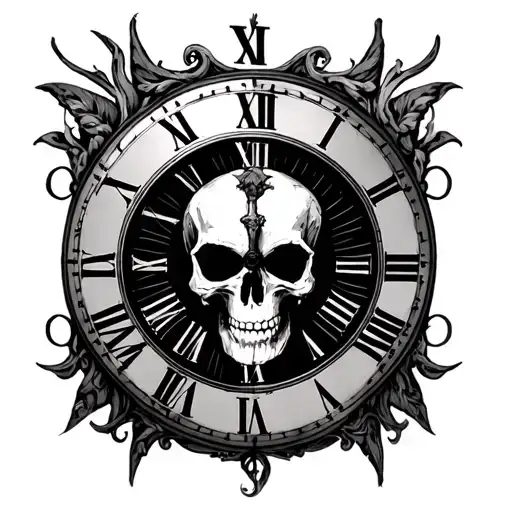 Roman Numeral Clock With Skull At The Center