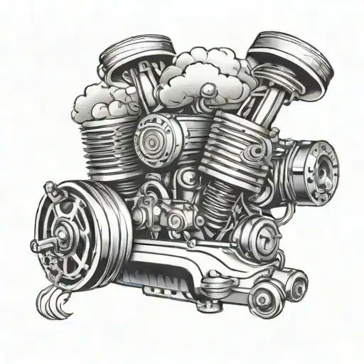A Car Engine With Pistons Made Of Fluffy Clouds