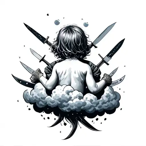 Child On A Cloud With Knives On The Back