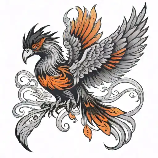 Black Phoenix With A Long Red And Orangetail