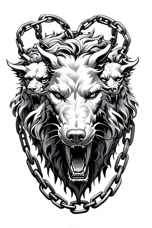 Cerberus With Three Heads In Chains