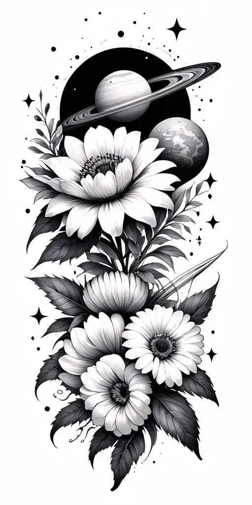 Flowers And Geometric Forms And Planets And Stars