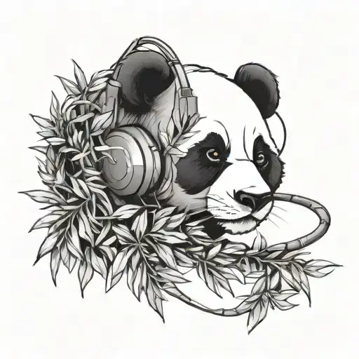 A Call Center Headset Intertwined With Bamboo Leaves And A Panda