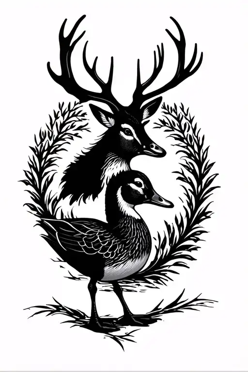 Duck And Deer Silhouette
