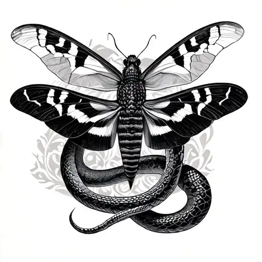 Snake And Moth With Intricate Patterns
