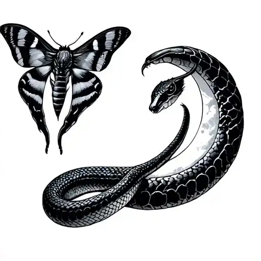Snake And Moth With Moon