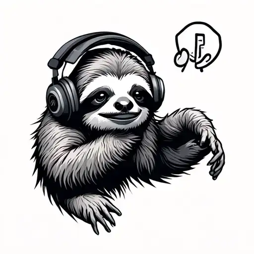Hop Sloth Wearing Headphones Listening To Music